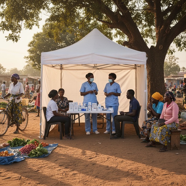 A popup vaccination tent in Africa