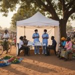 A popup vaccination tent in Africa